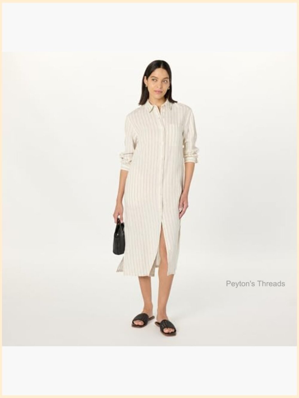 Relaxed Linen Midi Shirt Dress - Long Sleeve Button Front - Picture 4 of 7
